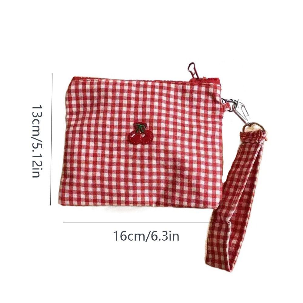 Toiletry Organizer Plaid Makeup Bags Large Capacity Canvas Coin Purse Cherry Cosmetic Bag Outdoor