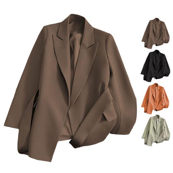 Giacca da donna con risvolto, manica lunga, allacciata, tinta unita, con tasche, vestibilità ampia, abbigliamento da lavoro