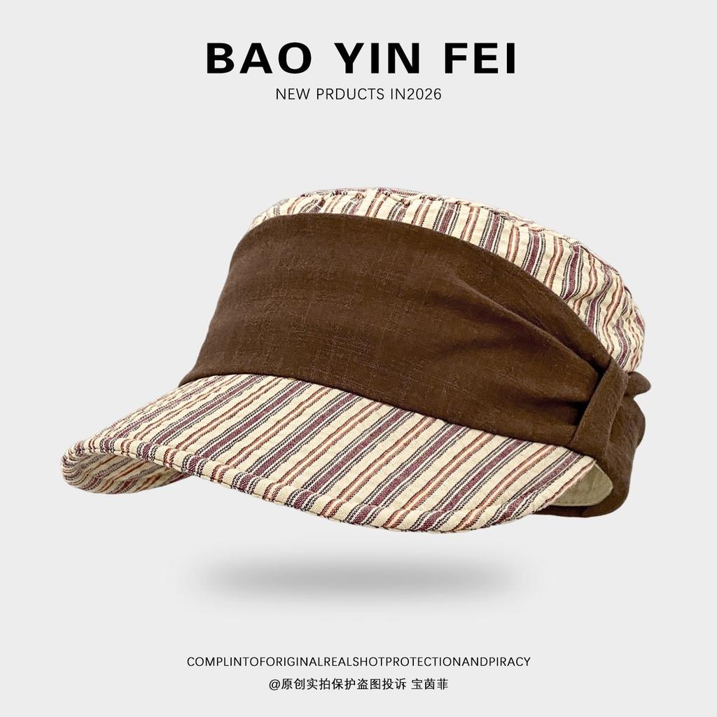 New French Striped Newsboy Hat Octagonal Hat Female Bow Celebrity Hat