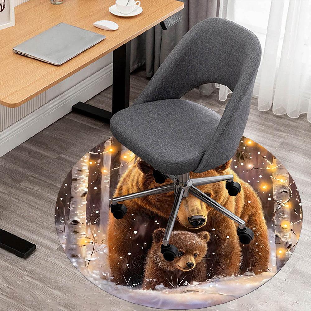 1PC Bear Cub Winter Office Round Area Rug, Under Office Chairs Bedroom Living Room Home Decor,Carpet for Office, -1110193