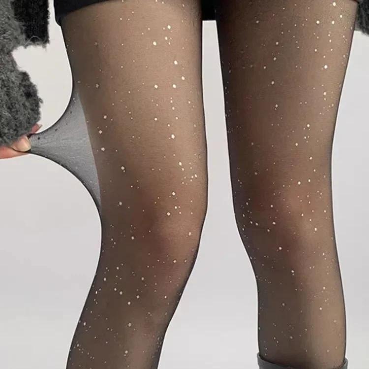 

Women s Shiny Tights Sexy Sequin Flash Pantyhose Female New Stretch Mesh Silk Stockings Fashion Versatile Babysbreath Long Socks чёрный