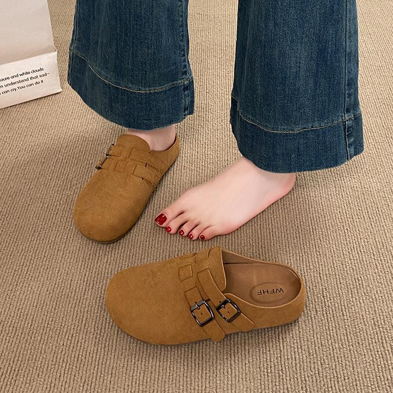 Four Seasons Versatile Retro Women's Outer Wear Inner Height Increase Baotou Half Drag One Pedal Casual Maternity Cool Slippers