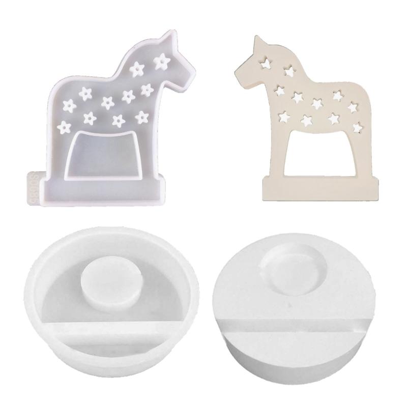 Horse Shape Candle Holder Molds with Base Flower Tealight Holder Molds Animal Resin Molds for DIY Craft Home Decorations