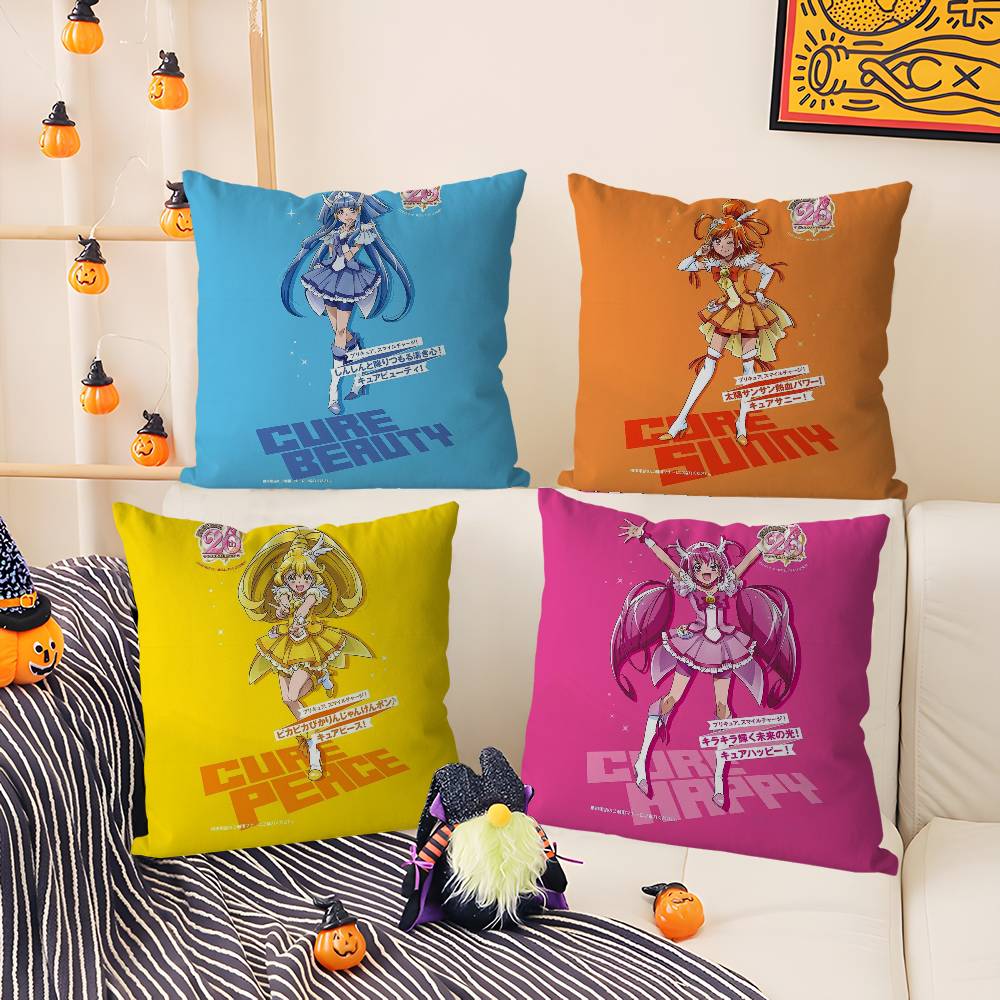 Pillow Case Cartoon S-Smile P-Precures Home Dorm Chair Back Short Plush Double-Sided Printing Office Nap Time Cushion Cover