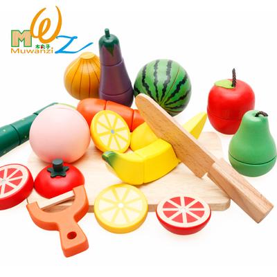 wooden cutting fruits and vegetables