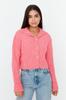 Women's Elegance Style Cardigan Pink Crop Soft Textured Stand Collar Knitwear Cardigan