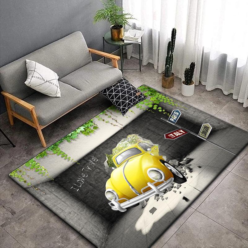 3D Vintage Car Area Rug Large,Carpet Rug for Living Room Bedroom Sofa Decoration,Doormat Kitchen Non-slip Floor Mat Picnic  Camp