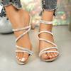 Sandale Femei Vara Noi Pătrat Deschis Strălucitoare Curea Subțire Set Anti-alunecare Rezistente la Uzură Toc Înalt Calitate