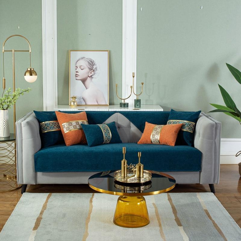 

Подушка для дивана из синели, универсальная высококачественная нескользящая легкая подушка для четырех сезонов, роскошная подушка в скандинавском минималистском стиле, чехол, полотенце 70x70cm синий