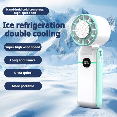 New Portable Handheld Turbo Fan USB Charging Fan 4000mAh Foldable Personal Fan LED Display 5-Speed Cooling Ice Fan for Travel