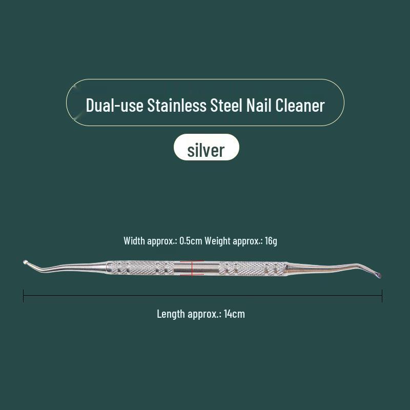 Stainless Steel Double-Ended Nail Cleaner: Nail File, Cuticle Spoon, Ingrown Nail Repair, Polishing & Cleaning Tool for Nails and Toenails.