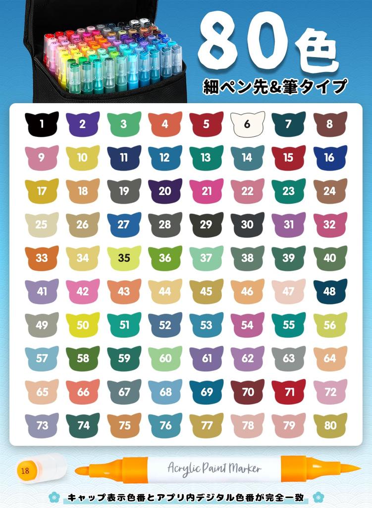 Acrylic Marker Pens with Free for Writing on and Perfect for Handmade Art and Gifts 80-Color Set, Water-Based App, Non-Toxic, Waterproof,