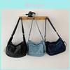 Minimally Drawstring Design Multiple Pockets Women Casual Shoulder Denim Bag For Casual Daily Use