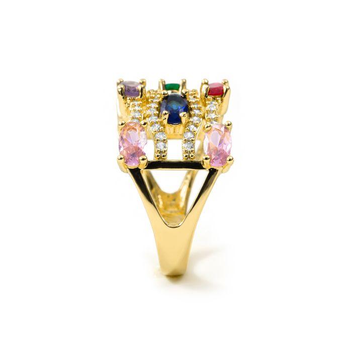 Anneau - LUXENTER - Rieu - Or jaune 18 carats - Zirconie multicolore - Largeur 17 mm