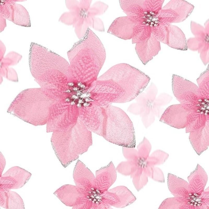 White Christmas Tree Decorations Artificial Flowers Ornaments Berry Stems Hanging Snowflakes for Xmas Tree Party Holiday Decor