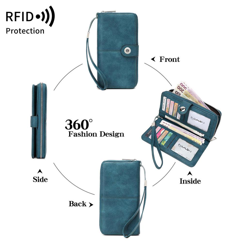 New Women's Wallet Multi-card Zipper Buckle Wallet Retro Large-capacity Long Wallet