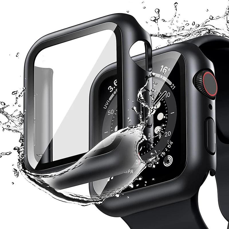 Tempered Glass+cover For Apple Watch Case Accessories 45mm 41mm 44mm 40mm Screen Protector Apple watch series 9 8 7 6 SE 5 4