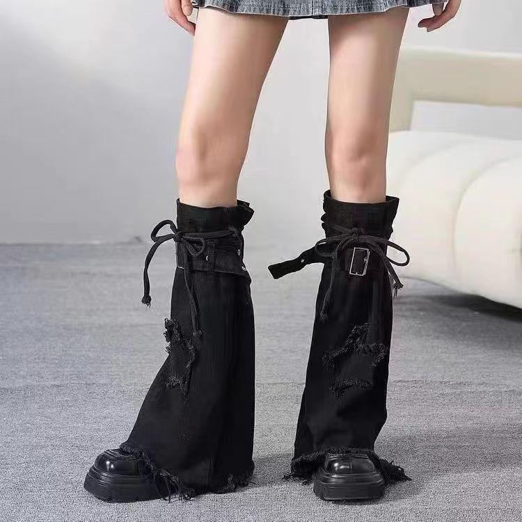 Skeleton Thigh-High Fishnet Leg Warmers: Dark Subculture Flared Scrunch Socks