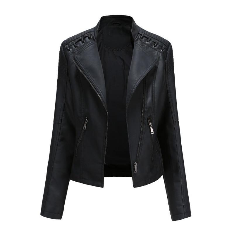 Stand-up Collar Leather Jacket Women's New Leather Jacket Women's Jacket Slim Thin Small Coat Women's Motorcycle Clothes