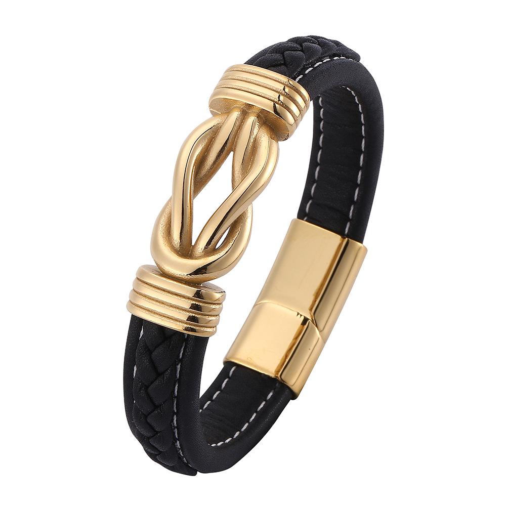 Men's Multi-layer Leather and Gold Stainless Steel Punk Bracelet