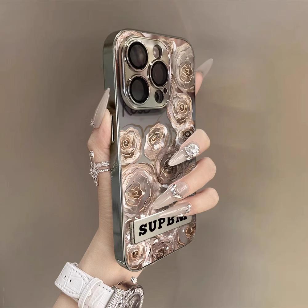 Painted Roses Are Suitable for Apple 16 Mobile Phone Case, New Women's iPhone15promax Cartoon 13pro Electroplating 11.