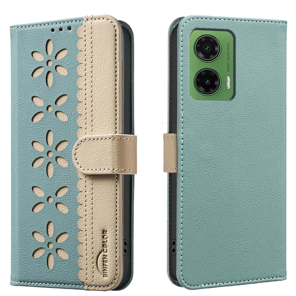 For Motorola Moto G35 5G Leather Case BINFEN COLOR BF36 Floral Pattern Phone Cover RFID Blocking Wallet Stand