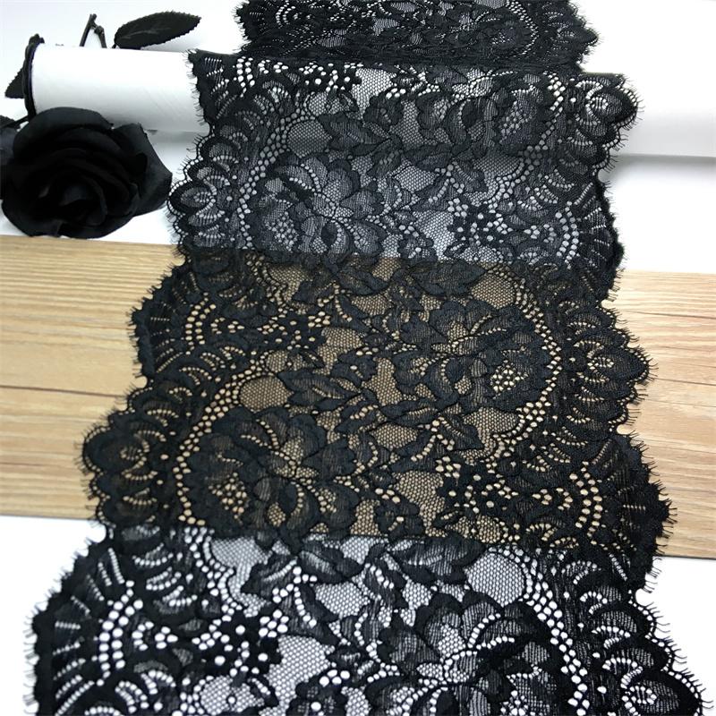 22.5cm wide Black Elastic Chantilly Eyelash Fabric Lace for Lingerie, Bra, Underwear, Garment, Sewing & Crafting