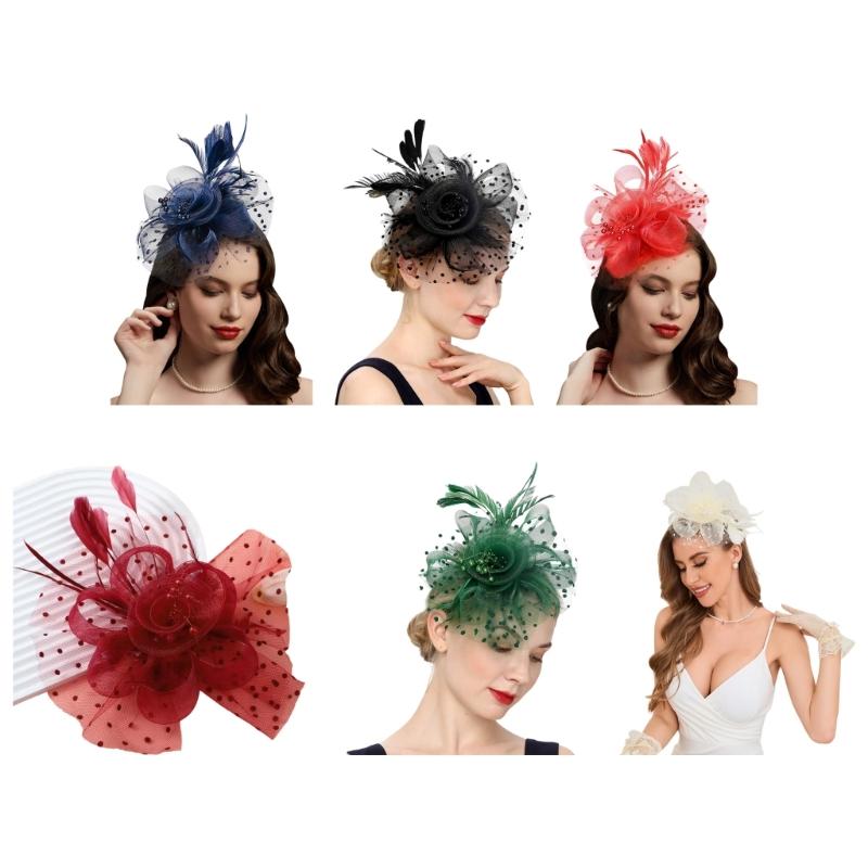 Feather Fascinator Hat Tulle Top Hat For Bridal Shower And Theme Parties Cocktail Party Gathering Dressingup Headpiece