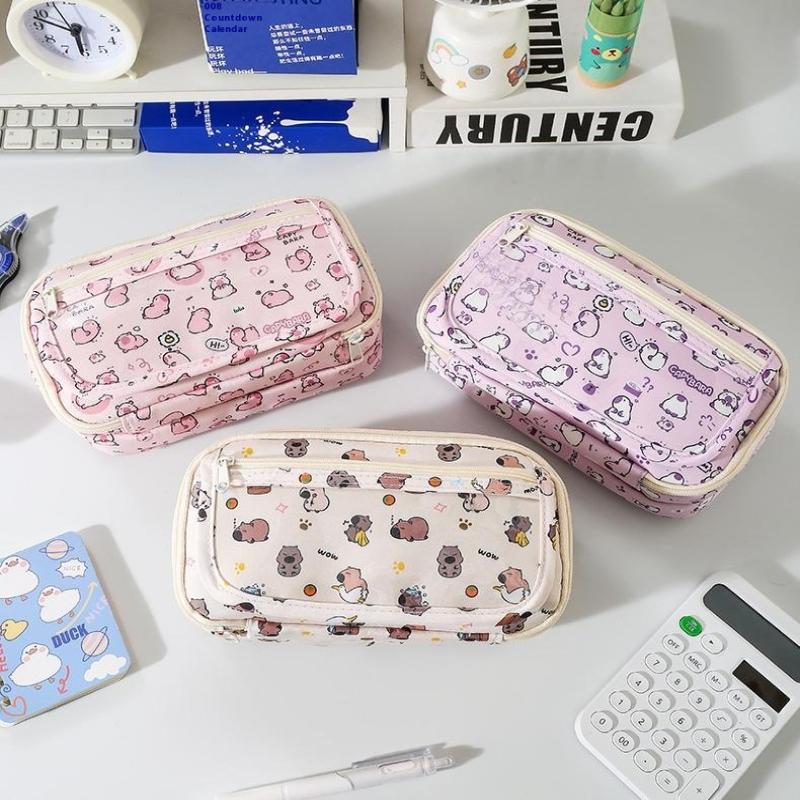 1Pcs Large Capacity Capibala Pen Bag Stationery Storage Bag High Quality Kapibara Cartoon Pencil Case With Flip Top