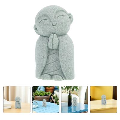 2 Stück Japanische Buddha-Statuen Sandstein Jizo Betend Lachender Mönch Feng Shui Zen-Garten Meditation Heimdekoration Skulptur