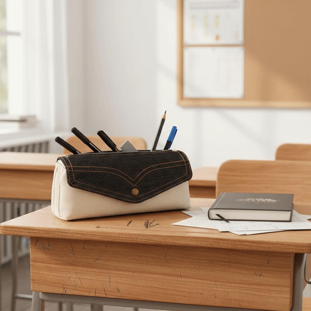 2-Layer Design Vintage Pencil Case Large Capacity Pencil Bag Stationery Organizer  Students Use