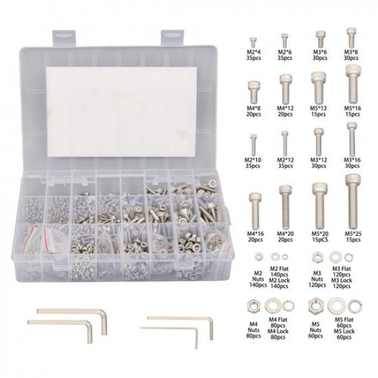 1600 Pcs M2 - M5 Hardware Kit, 304 Stainless Steel Metric Screw Assortment