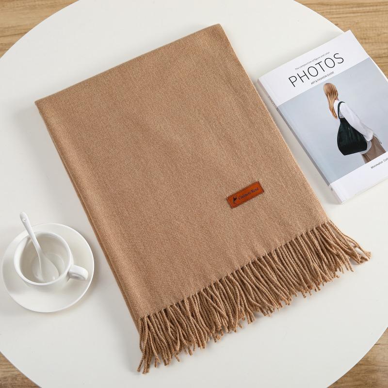 Solid Color Imitation Cashmere Warm Scarf Women's Four Seasons Can Be Used with Outer Shawl Fringed Versatile Scarf