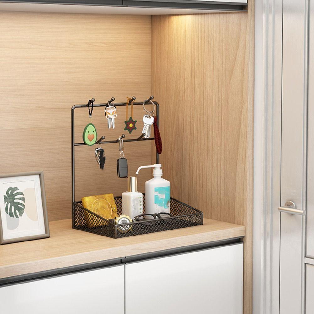 with Hooks Desktop Tray Iron Jewelry Display Plate Multi-Function Bathroom Shelf  Earrings Pendants