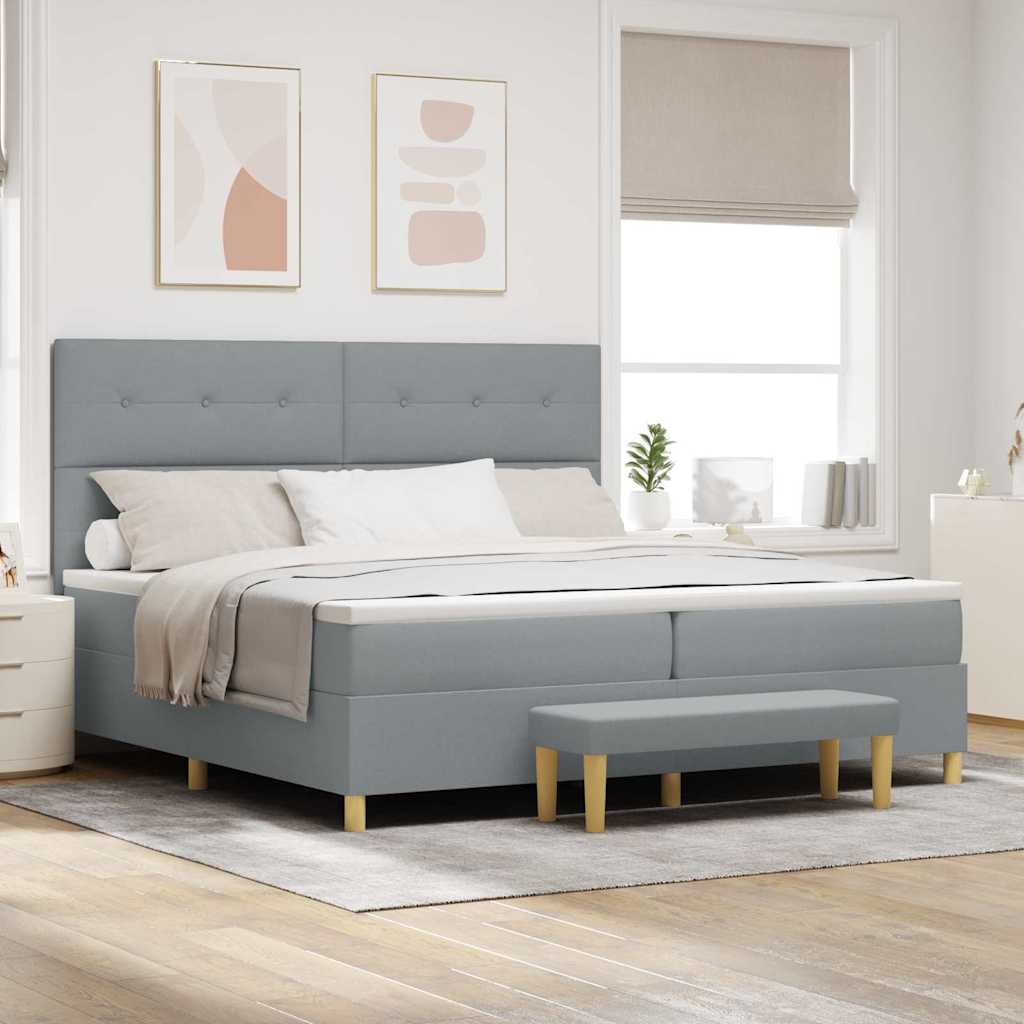 Boxspring Bed with Headboard Light Grey 200 X 200 Cm Fabric