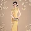 New Chinese style young yellow cheongsam bubble jacquard 1011 summer daily girly beautiful dress