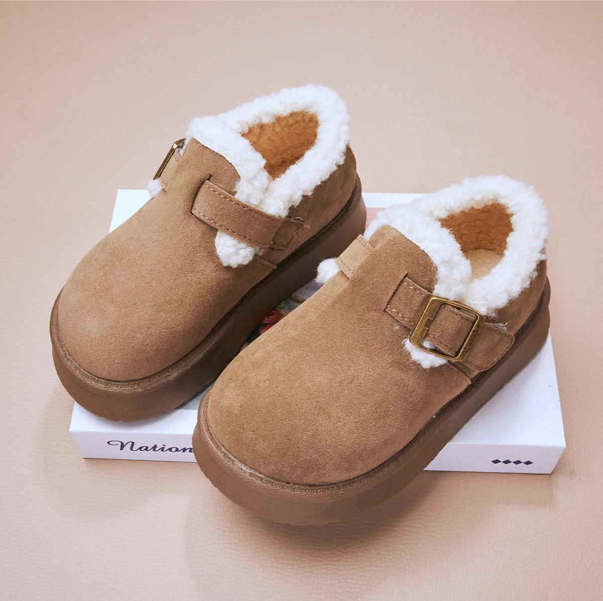 

Girls Genuine Leather Lined Winter Snow Boots Thick Warm Buckle Shoes for Kids size 31 хакі