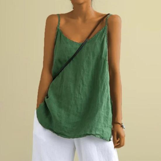 Top da Donna Scollo a V Senza Maniche Canottiere Colore Puro Vestibilità Larga Spalline Sottili Gilet Casual Estivo per Esterno