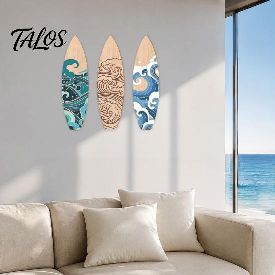 Seaside Style Ornaments 3 Pcs Summer Surfboard Wall Decor, Wooden Beach Signs, Coastal Rustic House Decor Theme Art Hanging Decorations for