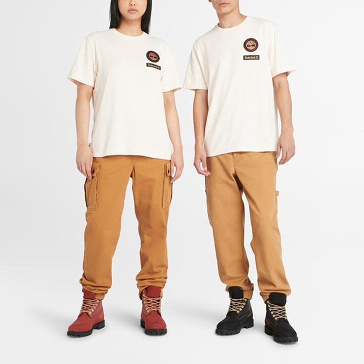 Timberland Solid Color Badge Crew Neck Comfortable Breathable Short Sleeve T-Shirt Unisex Tops Smoke-White A5TDB-V04