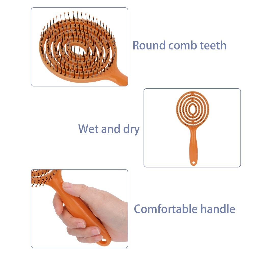 Dense Teeth Hair Straightening Comb Round Head Curved Brush Scalp Cleansing Brush  For Curly Hair оранжевый