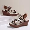 Large size one-word sandals with fish mouth summer new leopard print platform out beach sandals women