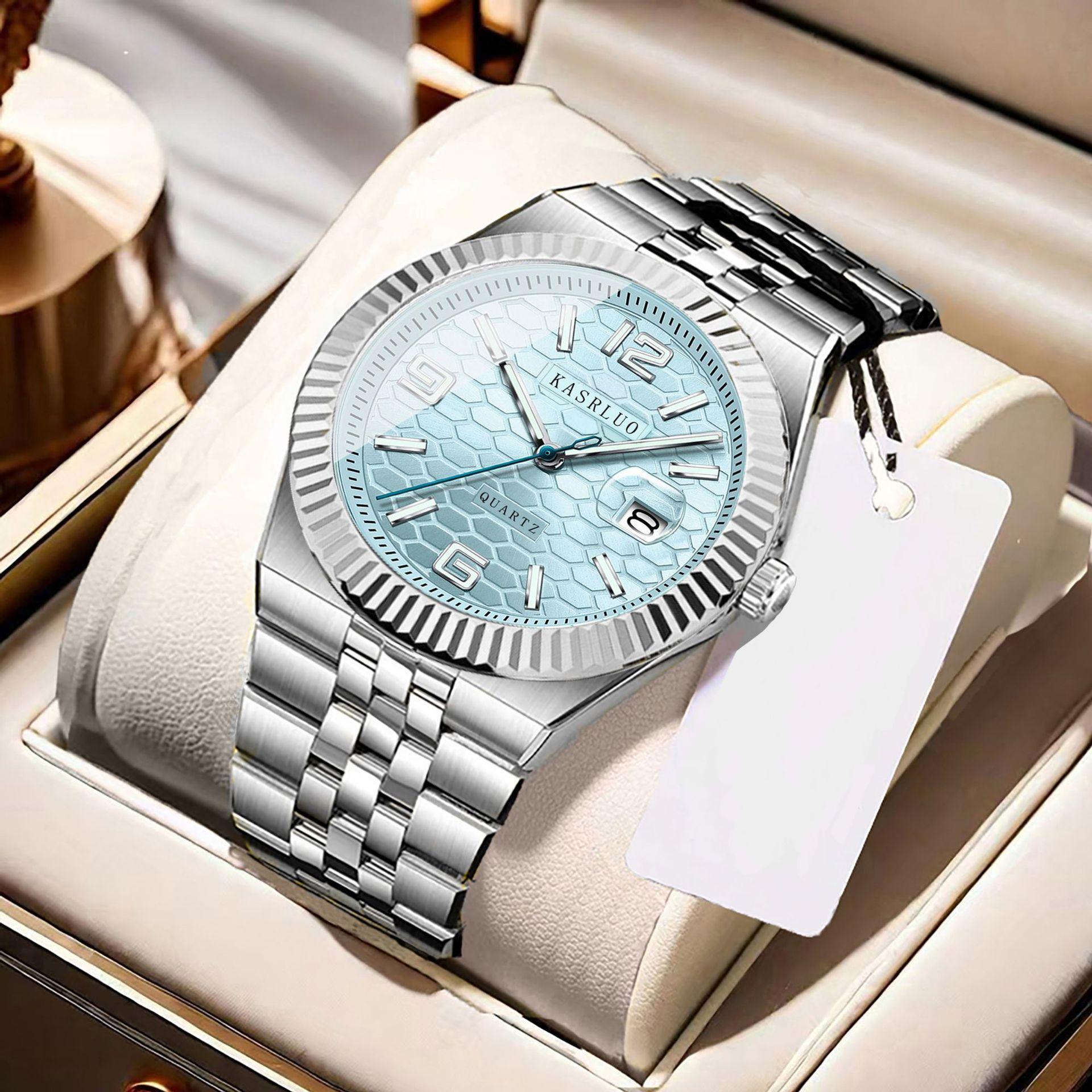 Men S Watch Stainless Steel Waterproof Non-Mechanical Luminous Calendar Fashion Steel Belt Quartz Watch