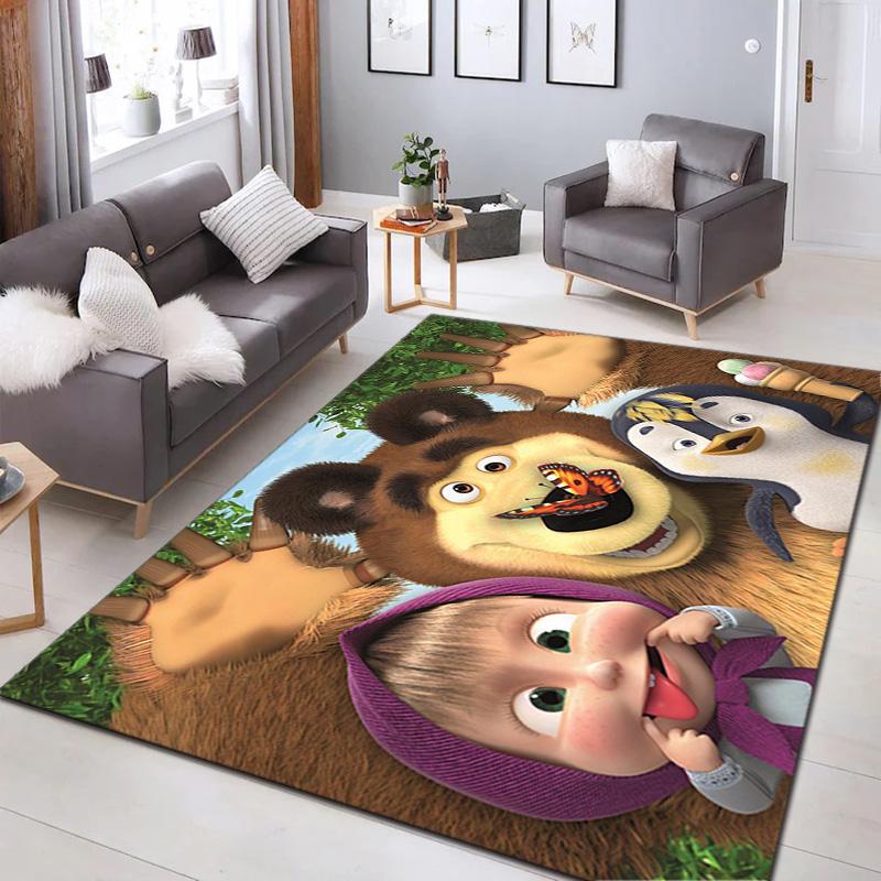 Russian animation Masha and the Bear Fairy Tale Cartoon Carpet Soft Home Living Room Bedroom Door Mat Outdoor Picnic Ground Mat rug T5