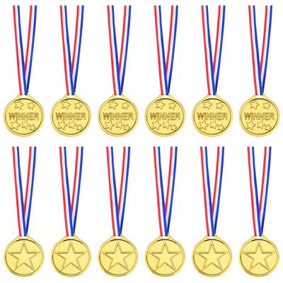 12 Pieces Plastic Winner Medals Award Medals Medals with Neck Ribbons for Kids Sports Party Competition Party