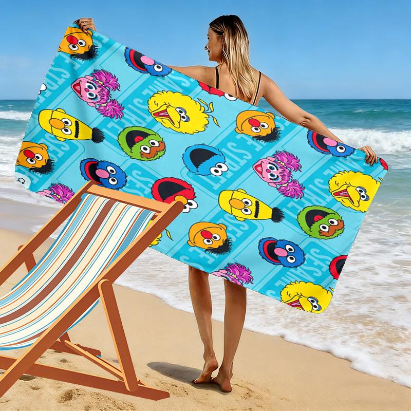 Sesame-Street Print Beach Towel, Large Soft Quick Dry Towel for Beach Camping Swimming