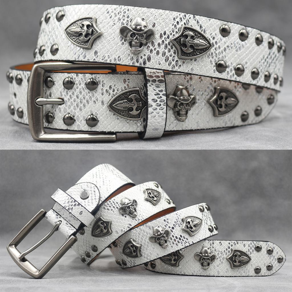 7-color Skull Shield Rivet Belt Punk Men's Belt Women's Snake Pattern Versatile Decorative Belt