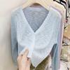 Cardigan sottile in seta di ghiaccio corto bianco da donna manica lunga lavorato a maglia protezione solare slim crop top Kintwear nuova moda semplice casual primavera estate