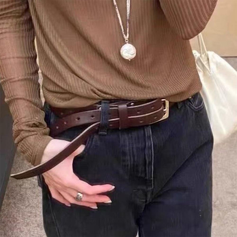 Y2K Leather Belt Personalized Waist Chain Jeans Pants Decor Hiphop Jeans Belt