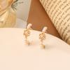 Elegant Pearl C Shape Drop Earrings Party Event Jewelry Women Golden Color Hollow Out Camellia Flower Dangle Earrings Basic Minimalist
